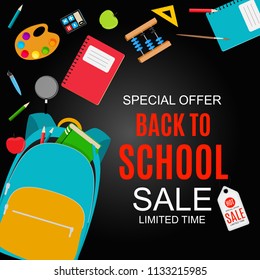 Abstract Vector Illustration Back to School Sale Background with Falling Autumn Leaves. EPS10