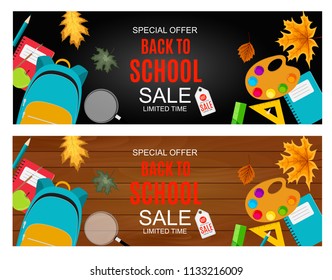 Abstract Vector Illustration Back to School Sale Background with Falling Autumn Leaves. EPS10