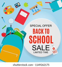 Abstract Vector Illustration Back to School Sale Background with Falling Autumn Leaves. EPS10
