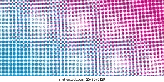 Abstract vector illustration backdrop: Blue magenta hue dotted offset screen gradation vector illustration: retro halftone texture background.