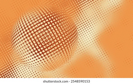 Abstract vector illustration backdrop: Spherical orb in orange red hue dotted offset screen gradation vector illustration: retro halftone texture background.