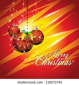 Abstract vector  illustration background with Christmas balls, and stars in shiny color.