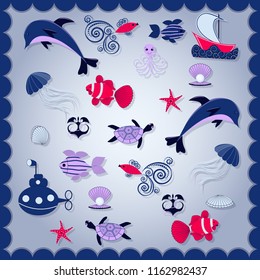 Abstract vector illustration background with marine life