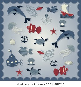 Abstract vector illustration background with marine life