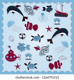 Abstract vector illustration background with marine life