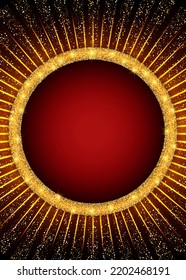 Abstract vector illustration background with shining beams of light and round sparkle golden banner for minimal cover design