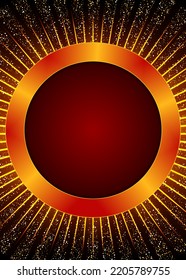 Abstrakter Vektorgrafik-Hintergrund mit glänzenden Strahlen aus hellem und rundem, glänzendem goldenem Banner für minimales Cover-Design