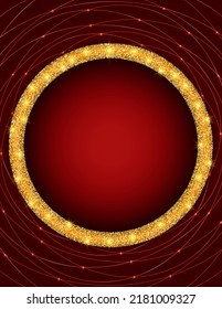 Abstract vector illustration background with sparkle wave geometric pattern and round golden banner for minimal cover design