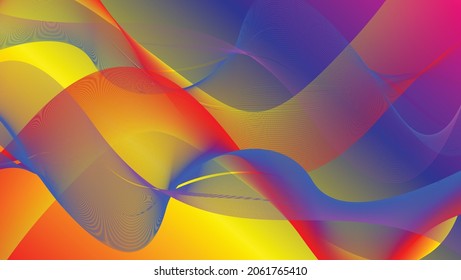 an abstract vector illustration background of waves with yellow, blue and red gradients