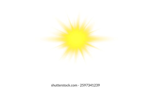 Abstract Vector Illustration Backgrounds with Sun, Sunbeam, Sunlight. Bright, Shiny, Glowing, Exploding Star in Space. Lens Flare, Flash, Light Beam. Summer Glittering Sunny Photographic Effects.