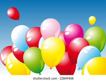 Abstract vector illustration of balloons floating in blue sky