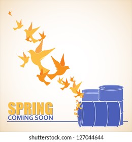 Abstract vector illustration of barrels  and birds.