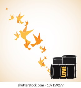 Abstract vector illustration of barrels  and birds.