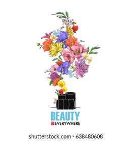 Abstract vector illustration of barrels and flowers.