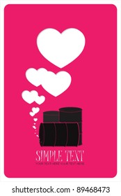Abstract vector illustration of barrels  and hearts. Place for your text.