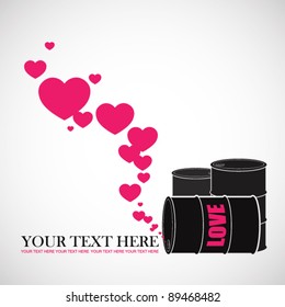Abstract vector illustration of barrels  and hearts. Place for your text.