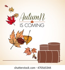 Abstract vector illustration of barrels and leaves.