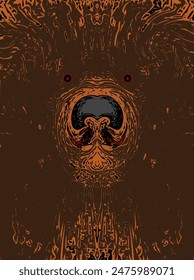 Abstract vector illustration of a bear's face seen from the front, emphasizing its exotic nose, adorned with vibrant abstract colors.