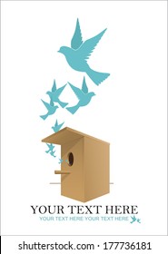 Abstract vector illustration of birdhouse and birds.