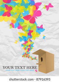 Abstract vector illustration with birdhouse and hearts. Place for your text. EPS 10