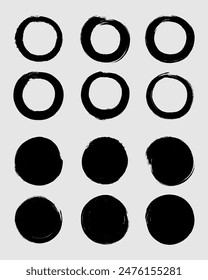 Abstract vector illustration of black brushstroke circles on a white background