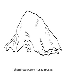 Abstract vector illustration of black line mountain snowy peak isolated on white background