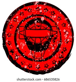 Abstract vector illustration black and red stamp with baseball mask. Stars in circle. Design for tattoo or print t-shirt.