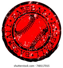Abstract vector illustration black and red stamp with baseball ball. Inscription in circle baseball. Design for tattoo or print t-shirt.