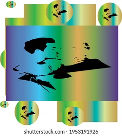 Abstract Vector Illustration, Black Silhouette Of Men Kissing On Different Multicolored Shapes.