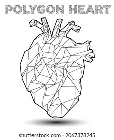 Abstract vector illustration of black and white geometric polygonal heart wire mesh.