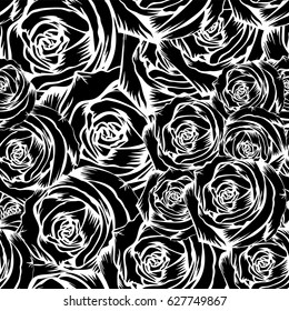 Abstract vector illustration black and white roses seamless background for print on fabric or t-shirt.