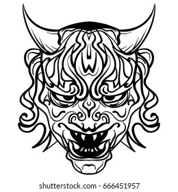 Abstract vector illustration black and white skull demon with horns tattoo demon