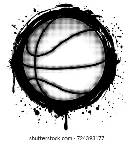 Abstract vector illustration black and white basketball ball on grunge background. Design for tattoo or print t shirt.