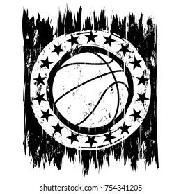 Abstract vector illustration black and white basketball ball on grunge background with stars. Design for tattoo or print t shirt.