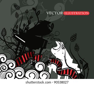 abstract vector illustration of  black and white piano