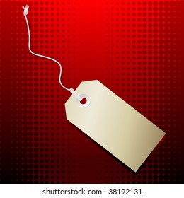 Abstract vector illustration of a blank pricetag over a red halftone background