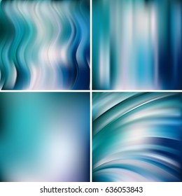 Abstract vector illustration of blue background with blurred light lines. Set of four square backgrounds. Curved lines.