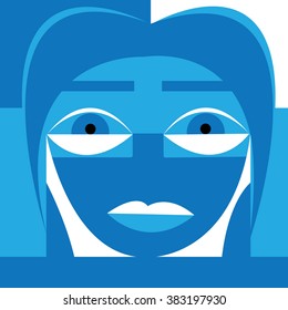 Abstract vector illustration blue face mysterious woman