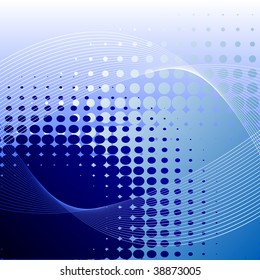 Abstract vector illustration of a blue halftone background with lines