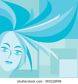 Abstract vector illustration of blue portrait woman