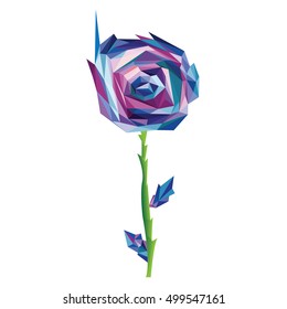 Abstract vector illustration of blue and purple rose on white background. Polygonal roses.