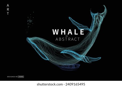 Abstract vector illustration of blue whale  , draw blue line art style. 