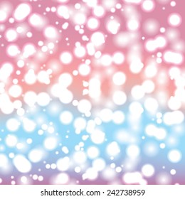 Abstract vector illustration. Bokeh effect, glitter and circles on blue background. Blurred Lights. 