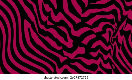 Abstract vector illustration with bold magenta and black wavy stripes, resembling animal print. Modern, eye-catching background perfect for fashion, textiles, or graphic design projects.