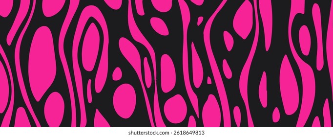 Abstract vector illustration with bold, wavy pink and black shapes forming an organic, fluid pattern resembling animal prints or psychedelic art.