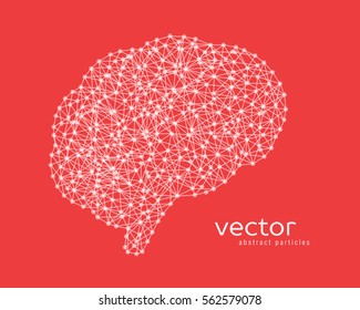 Abstract vector illustration of brain on red background.