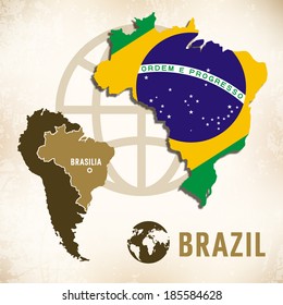 Abstract vector illustration of Brazil on old paper texture.