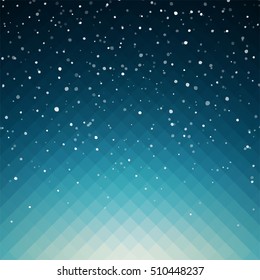 Abstract vector illustration in bright blue shades with fallen snowflakes effect. Snowy background for your Christmas design.