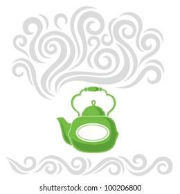 Abstract vector illustration with a bright teapot and hot steam