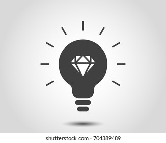 Abstract vector illustration of brilliant idea flat design concept. Brilliant idea concept icon. Diamond icon. Light bulb icon. Lamp illustration